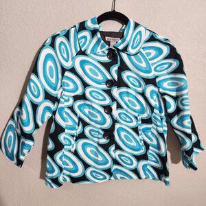 Wild Punch Jacket Womens Small Blue White Black Retro Mod Print Coat Lined